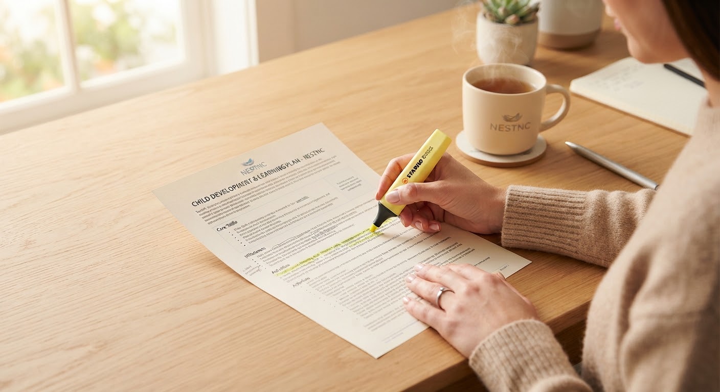 Hands reviewing an educational document with a highlighter